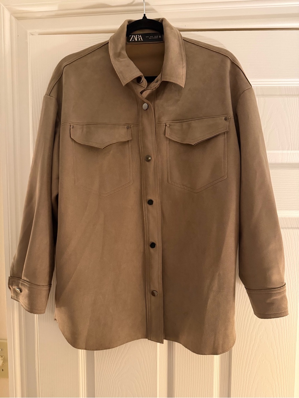 Zara Suede Overshirt in Taupe Brown